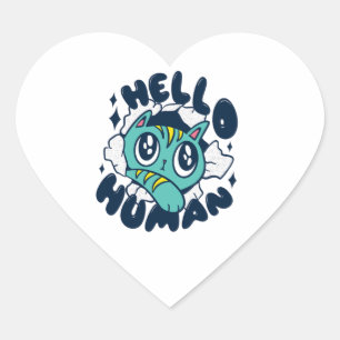 Sticker Cœur Bonjour homme Cute Cat