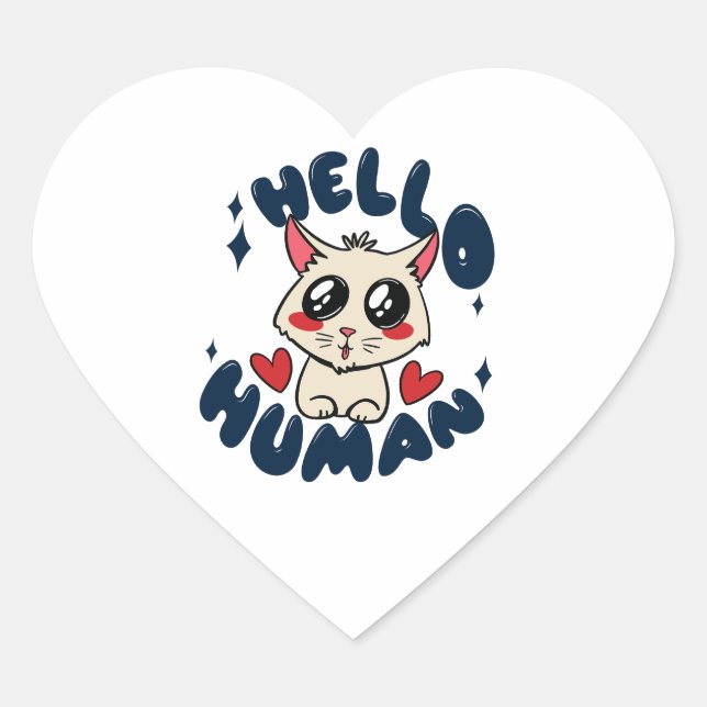 Sticker Cœur Bonjour homme Cute Cat (Devant)