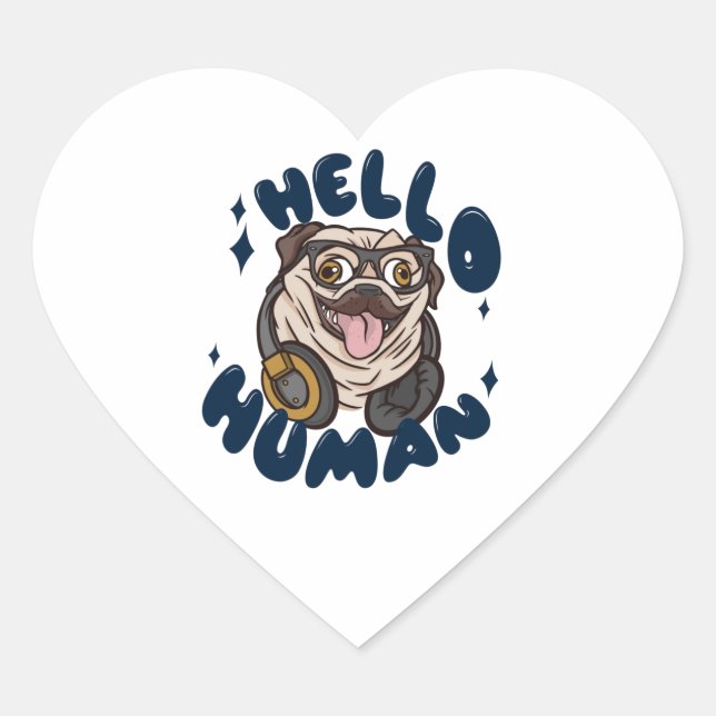 Sticker Cœur Bonjour homme migre chien (Devant)