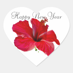 Sticker Cœur Bonne année Hibiscus rouge