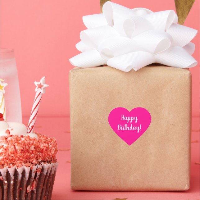 Sticker Cœur Bonne Anniversaire Hot rose White Typographie (Fête)
