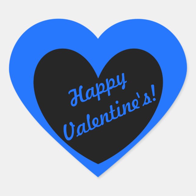 Sticker Cœur "Bonne Saint Valentin" coeur noir sur bleu (Devant)
