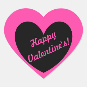 Sticker Cœur "Bonne Saint Valentin" Coeur noir sur rose fuchsia