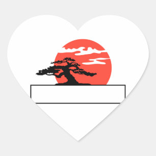 Sticker Cœur Bonsai droit contre soleil avec case de texte