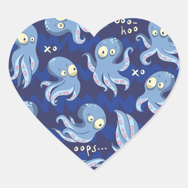 Sticker Cœur Boo Octopus Blue Kids Vêtements & Décor (Devant)