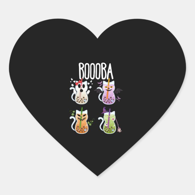 Sticker Cœur Boooba Kawaii Boba Boire du thé Amoureux des chats (Devant)