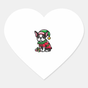 Sticker Cœur Boston Terrier Noël Elf Funny Chien Xmas