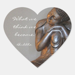 Sticker Cœur Bouddha d'argent pacifique avec des mots de sagess