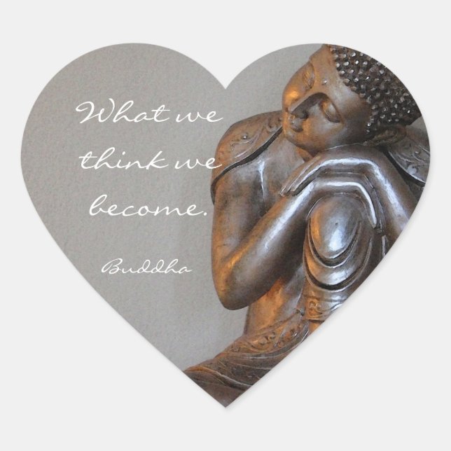 Sticker Cœur Bouddha d'argent pacifique avec des mots de sagess (Devant)
