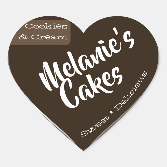 Sticker Cœur Boulangerie Brown Foncé Personnalisée Gâteau Cooki (Devant)