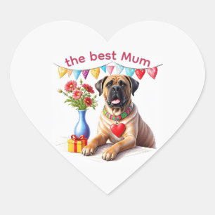 Sticker Cœur Bouledogue anglais Mastiff meilleure maman fête de
