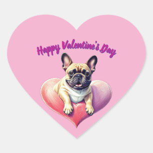 Sticker Cœur Bouledogue français coeur Saint-Valentin 