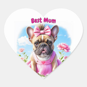 Sticker Cœur Bouledogue français Fleurs Bouledogue Français