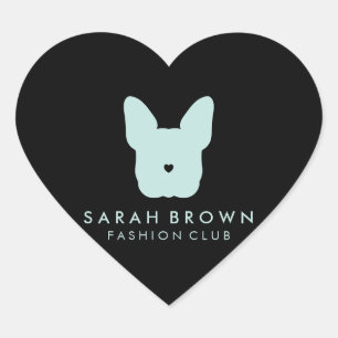 Sticker Cœur Bouledogue Français Visage Mignon Noir Sarcelle