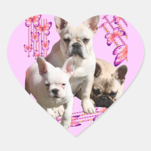 Sticker Cœur Bouledogues français Papillon  Bulldog