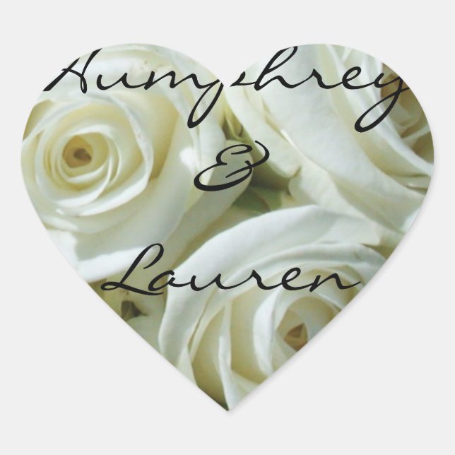 Sticker Cœur Bouquet Rose blanche Mariage personnalisé (Devant)