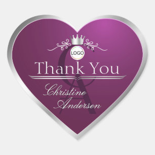 Sticker Cœur Bourgogne avec logo monogrammé cadre argenté Merci