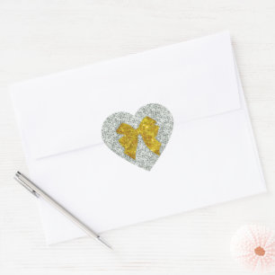 Sticker Cœur Bow or étincelant sur des séquences d'argent