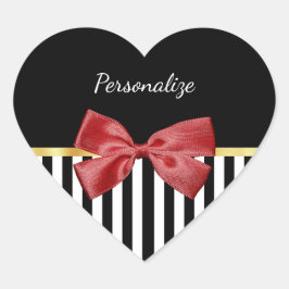 Sticker Cœur Bow rouge classique Grandes noires et blanches ave