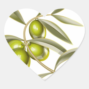 Sticker Cœur Branche des olives vertes