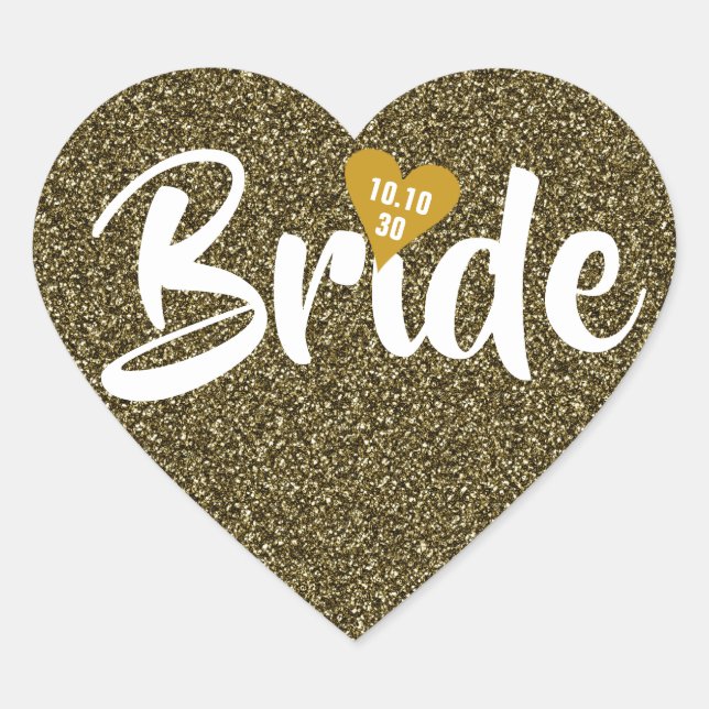 Sticker Cœur Bride Gold Date Parties scintillant cardiaque pers (Devant)