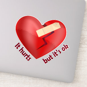 Sticker Coeur brisé guéri avec patch et citation de vie