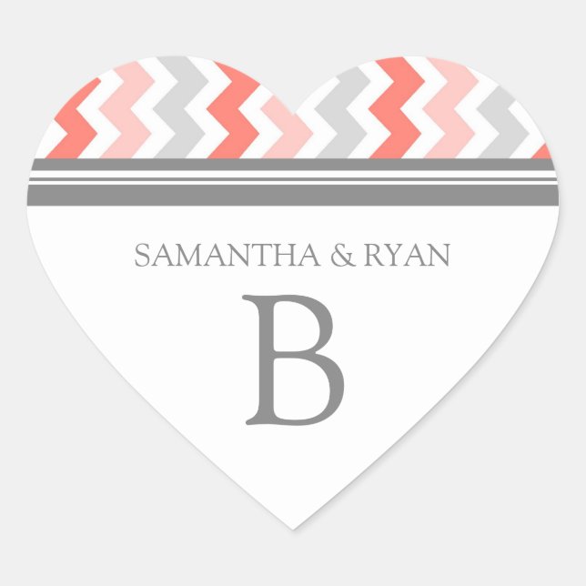 Sticker Cœur Broche Gris Chevrons Monogramme Enveloppe Sceau (Devant)