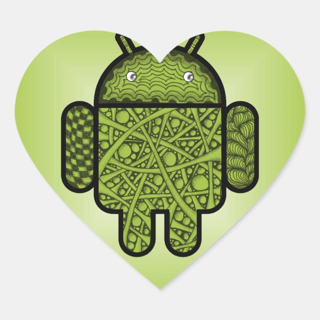 Sticker Cœur Bubbles Doodle Character pour le robot Android™ (Devant)