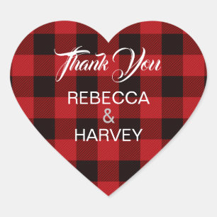Sticker Cœur buffalo plaid rustique mariage d'hiver faveur