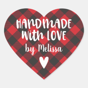 Sticker Cœur Buffle de Noël Plaid artisanal avec amour