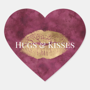 Sticker Cœur Burgundy Gold Kiss Lips