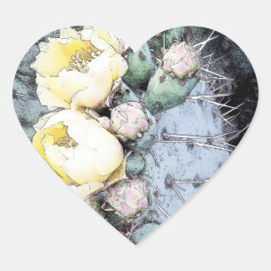 Sticker Cœur Cactus Flower Digital Ink