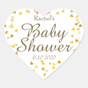 Sticker Cœur Cadeau de Baby Shower Cœurs Dorés