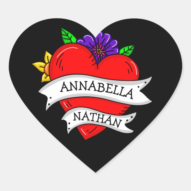 Sticker Cœur Cadeau romantique à deux | Art du style tatouage (Devant)