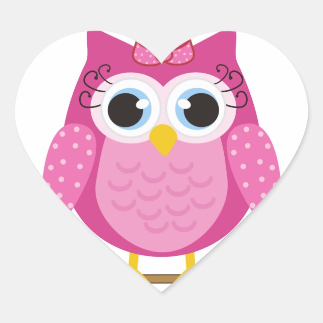 Sticker Cœur Cadeaux design de Chouette rose (Devant)