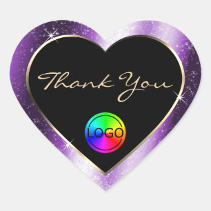 Sticker Cœur Cadre avec paillettes et lueur violette Merci avec