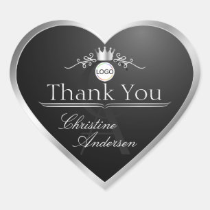 Sticker Cœur Cadre Logo Monogramme Merci de Style Noir Argent