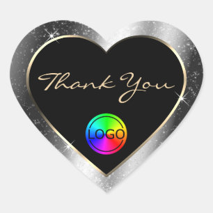 Sticker Cœur Cadre Merci avec logo en strass argent luxueux