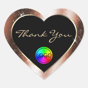 Sticker Cœur Cadre Merci avec logo et paillettes Rose Gold