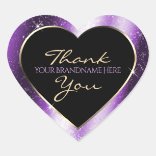 Sticker Cœur Cadre Merci Luxueux Paillettes Violet Étincelant
