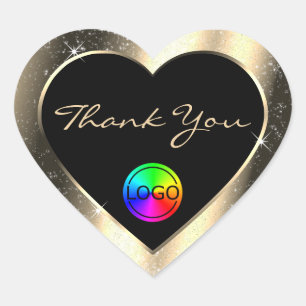 Sticker Cœur Cadre Pailleté Glamour Gold Merci avec Logo