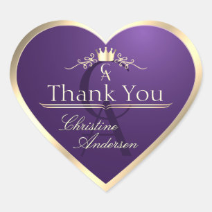 Sticker Cœur Cadre Royal Purple Gold avec Merci Monogram