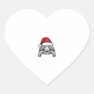Sticker Cœur Calèche de Noël Tortue Chapeau de Père Noël Dessin