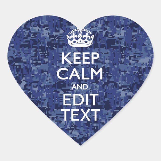 Sticker Cœur Camo numérique Bleu GARDEZ CALME votre texte (Devant)
