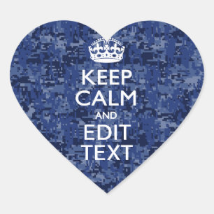 Sticker Cœur Camo numérique Bleu GARDEZ CALME votre texte