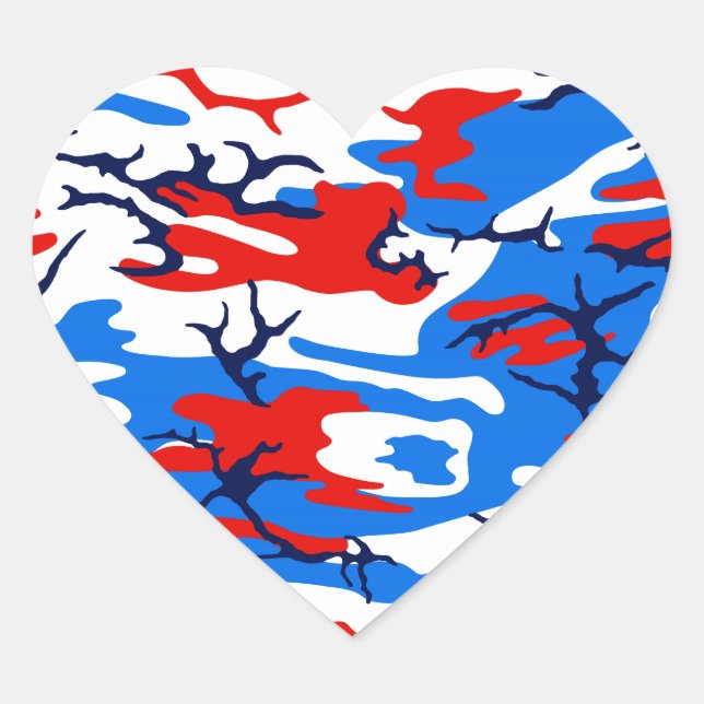 Sticker Cœur Camo rouge blanc et bleu (Devant)