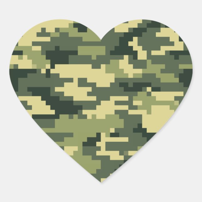 Sticker Cœur Camouflage numérique en bois à 8 bits / Camo (Devant)