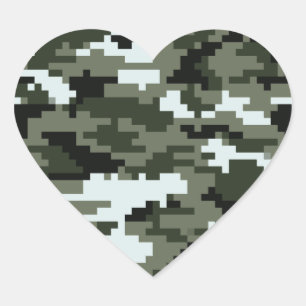 Sticker Cœur Camouflage urbain numérique à 8 bits / Camo