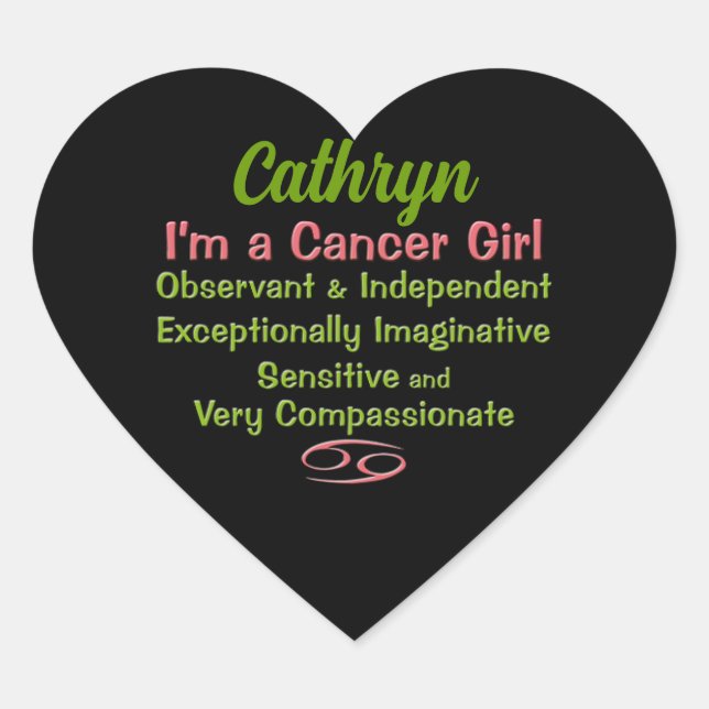 Sticker Cœur Cancer Girl Zodiac personnalisé (Devant)