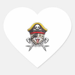 Sticker Cœur Capitaine Pirate Chat Hommes Jolly roger Drapeau C